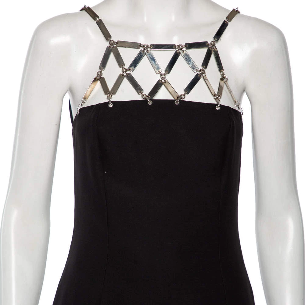 Versace Black Silk Crepe & Metal Chain Detailed Dress S For Women - Image 4