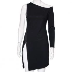 Versace Black Stretch Knit Slit Detail Asymmetric One-Sleeve Dress M For Women