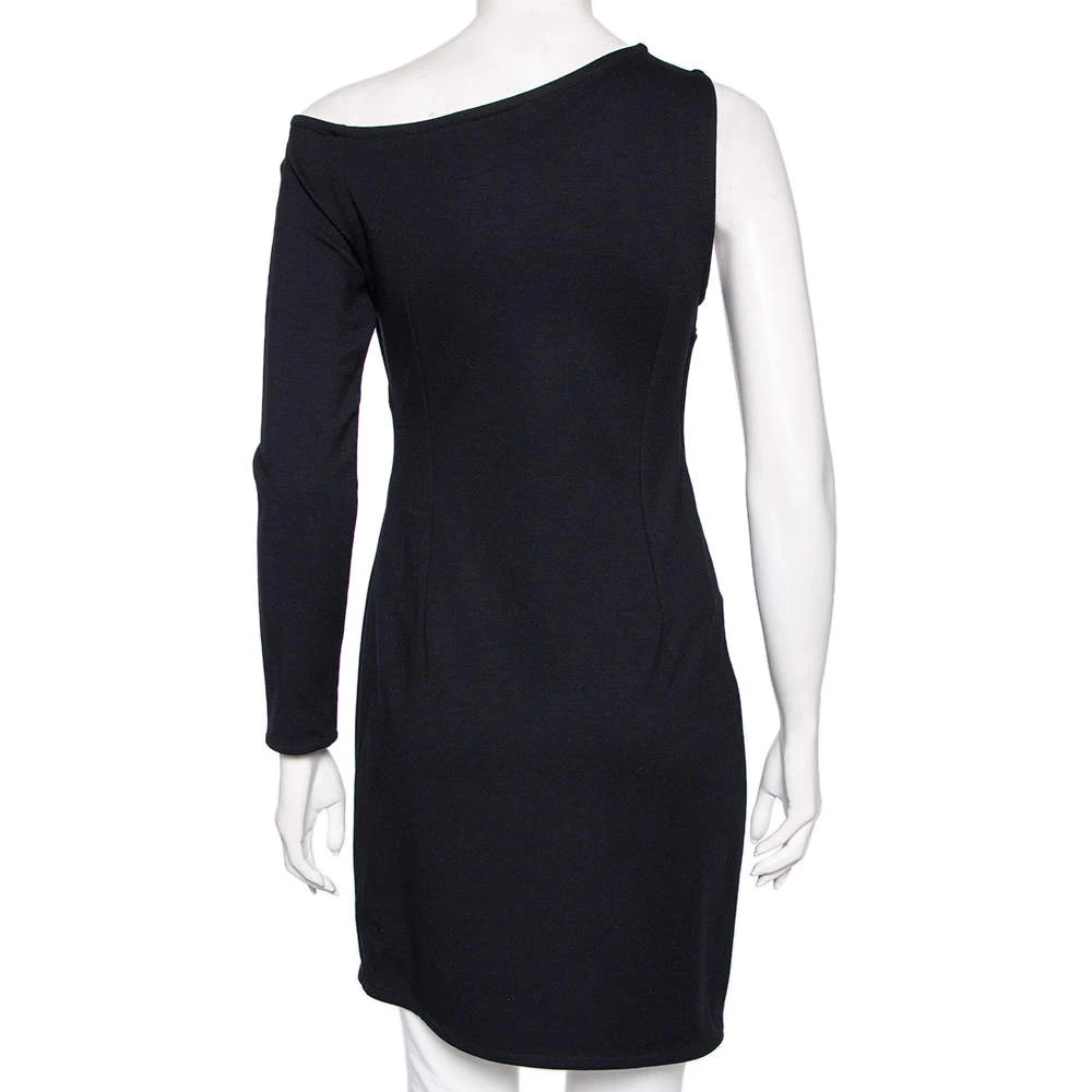 Versace Black Stretch Knit Slit Detail Asymmetric One-Sleeve Dress M For Women - Image 3