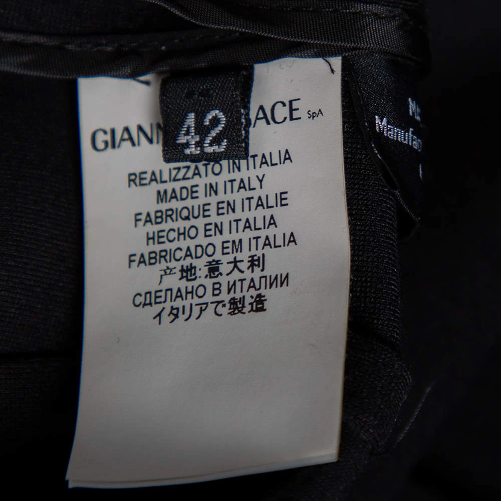 Versace Black Stretch Knit Slit Detail Asymmetric One-Sleeve Dress M For Women - Image 6