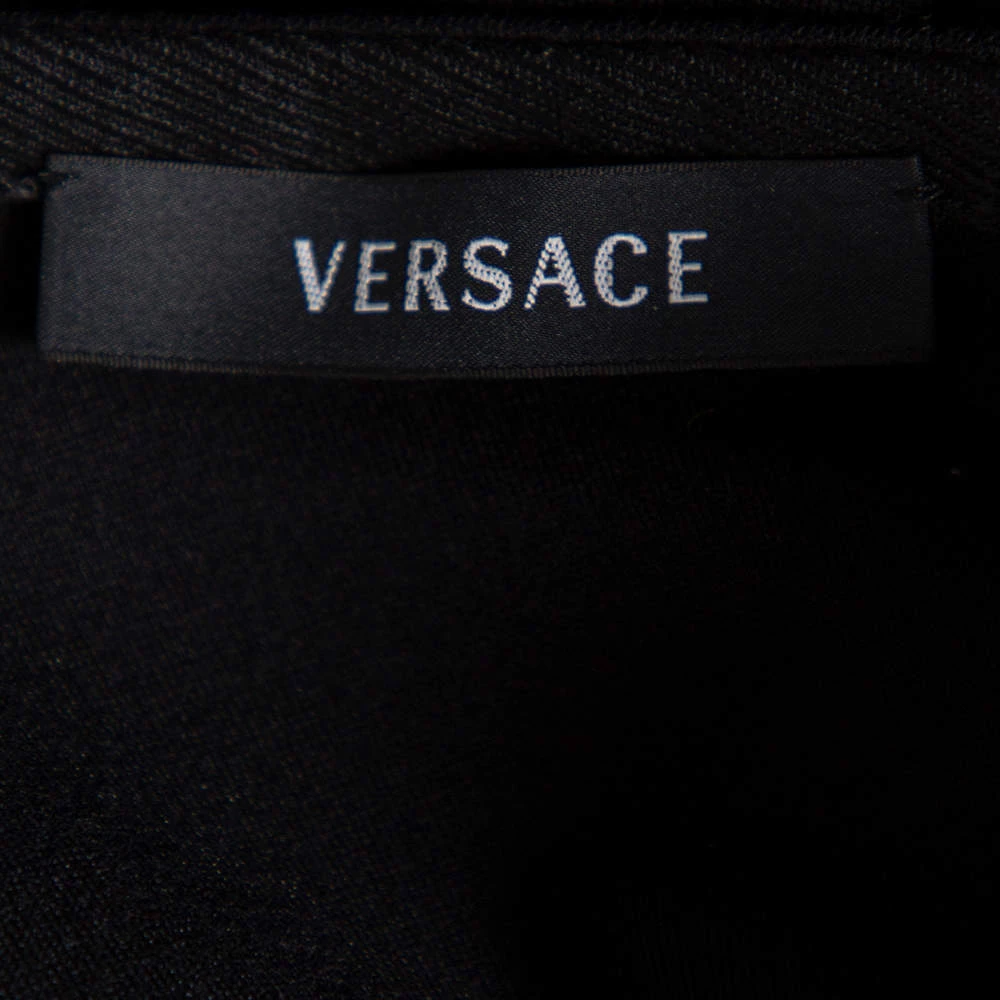 Versace Black Stretch Knit Slit Detail Asymmetric One-Sleeve Dress M For Women - Image 5