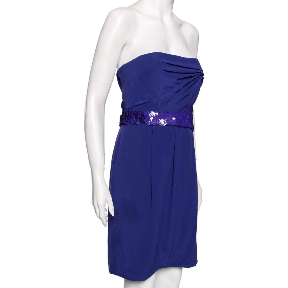 Versace Blue Crepe Embellished Detail Strapless Mini Dress M For Women - Image 2