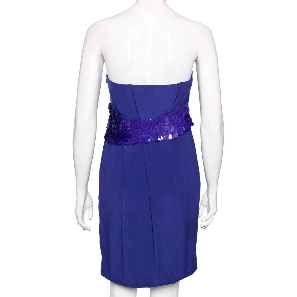 Versace Blue Crepe Embellished Detail Strapless Mini Dress M For Women - Image 3