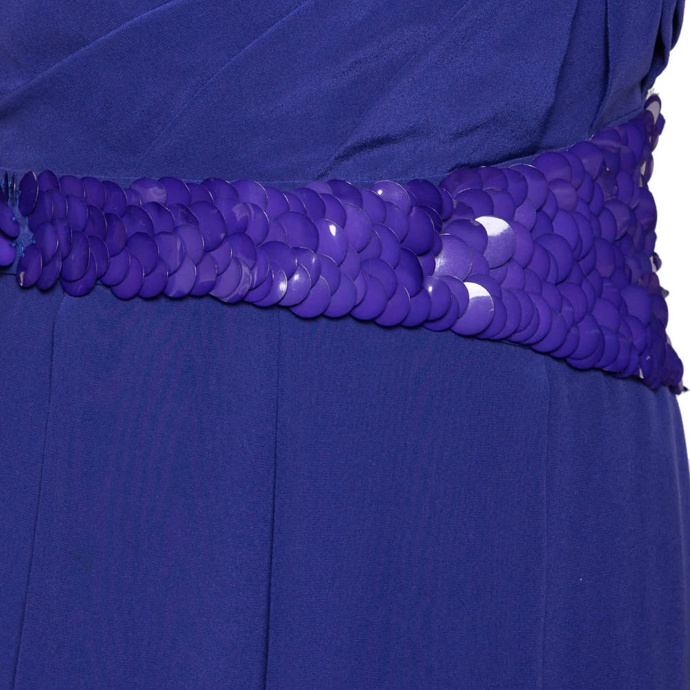 Versace Blue Crepe Embellished Detail Strapless Mini Dress M For Women - Image 4