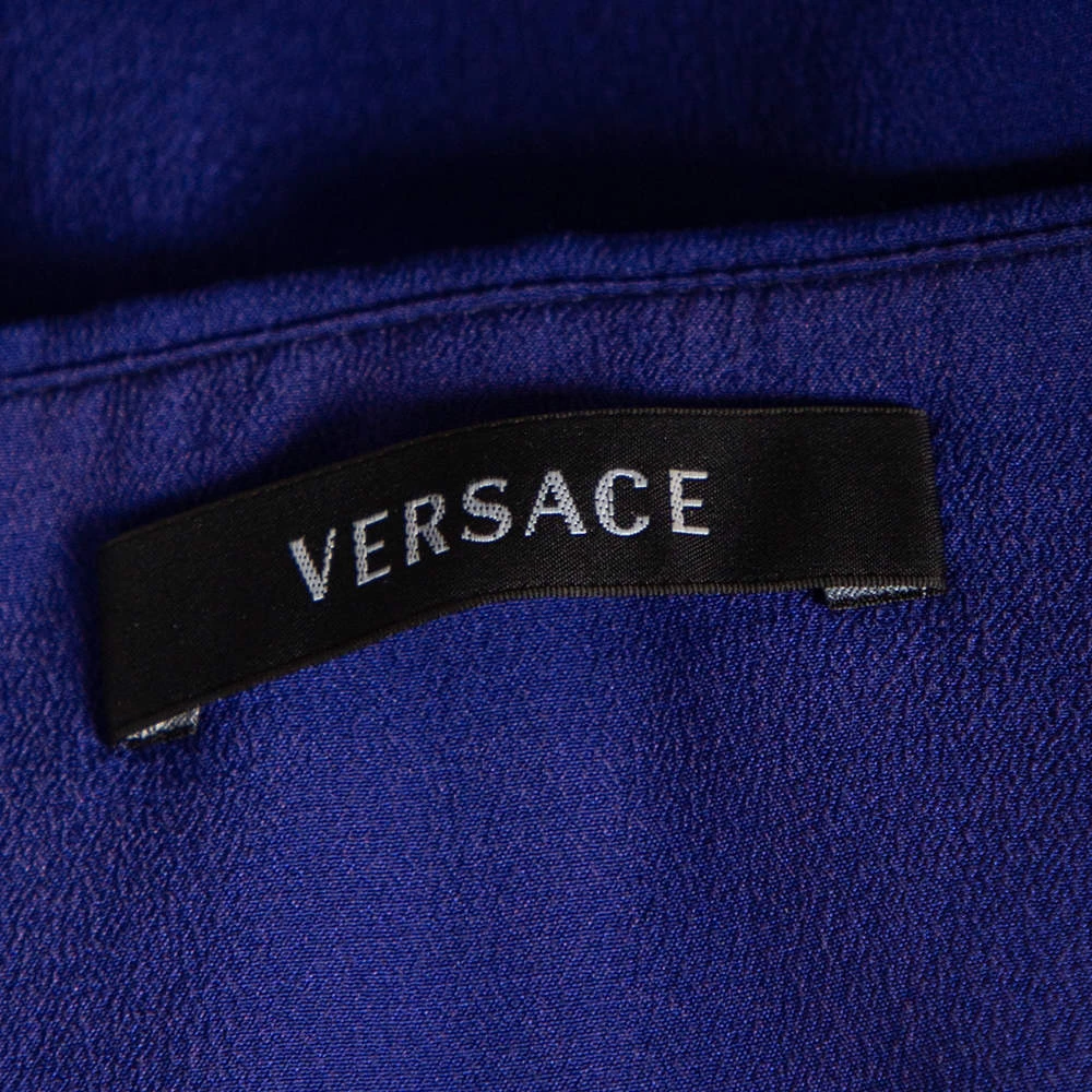 Versace Blue Crepe Embellished Detail Strapless Mini Dress M For Women - Image 7