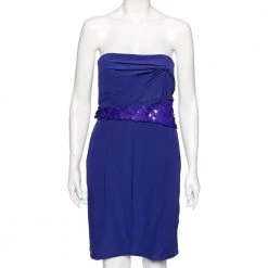 Versace Blue Crepe Embellished Detail Strapless Mini Dress M For Women