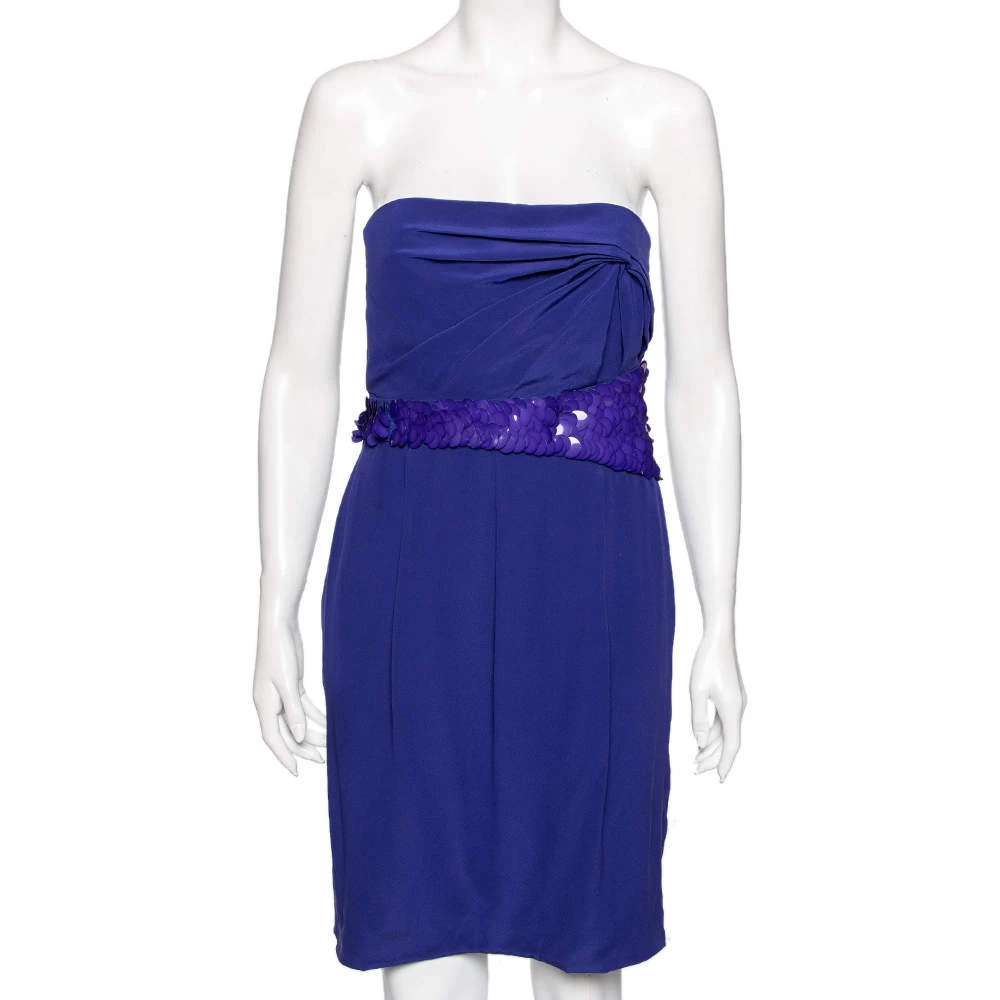 Versace Blue Crepe Embellished Detail Strapless Mini Dress M For Women