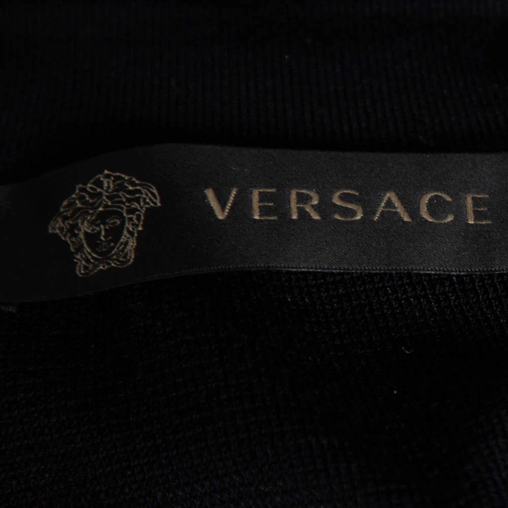 Versace Black & Gold Eyelet Detail Knit Zip Front Jacket S For Women - Image 5