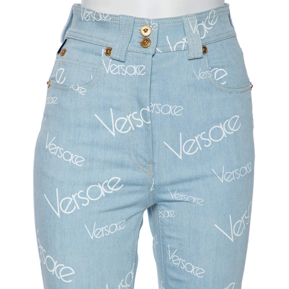 Versace Blue Logo Printed Denim Jeans S For Women - Image 4