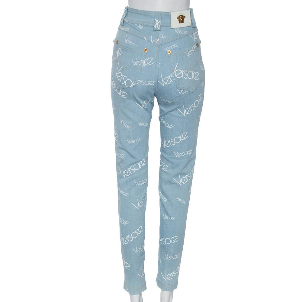 Versace Blue Logo Printed Denim Jeans S For Women - Image 3