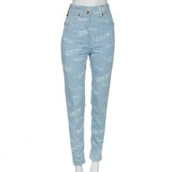 Versace Blue Logo Printed Denim Jeans S For Women