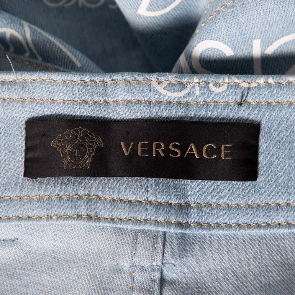 Versace Blue Logo Printed Denim Jeans S For Women - Image 6