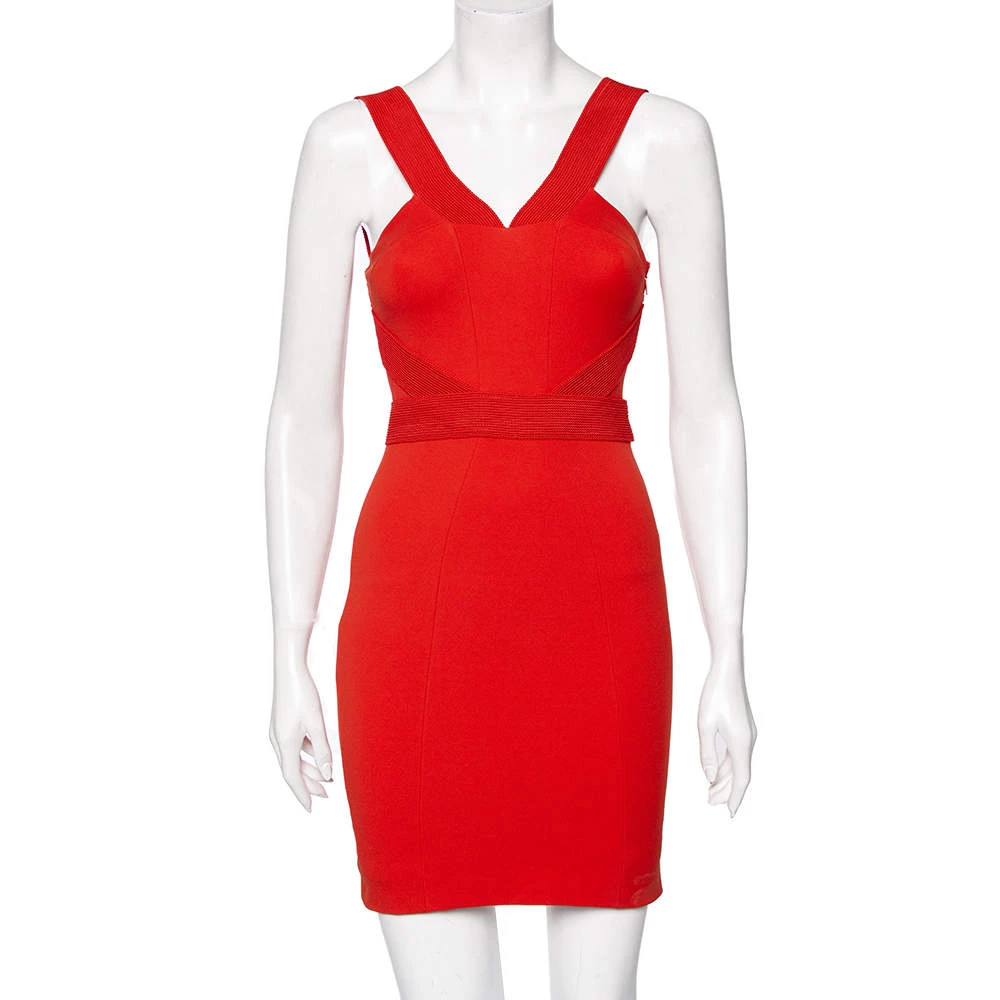 Versace Orange Jersey Embroidered Trim Detailed Short Dress S For Women