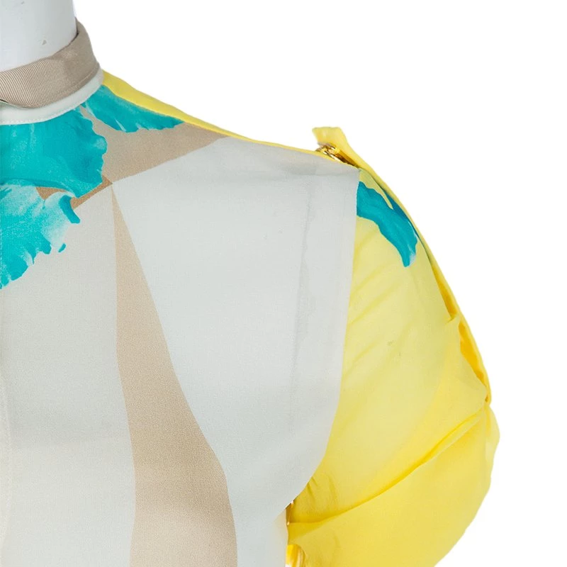 Versace Multicolor Print Sleeve Tab Detail Silk Blouse S For Women - Image 4