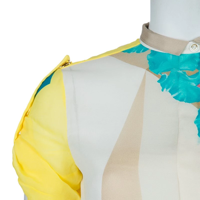Versace Multicolor Print Sleeve Tab Detail Silk Blouse S For Women - Image 5