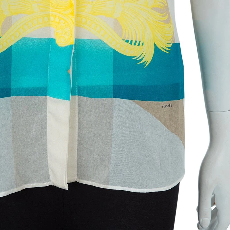 Versace Multicolor Print Sleeve Tab Detail Silk Blouse S For Women - Image 6