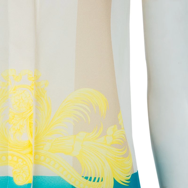Versace Multicolor Print Sleeve Tab Detail Silk Blouse S For Women - Image 7