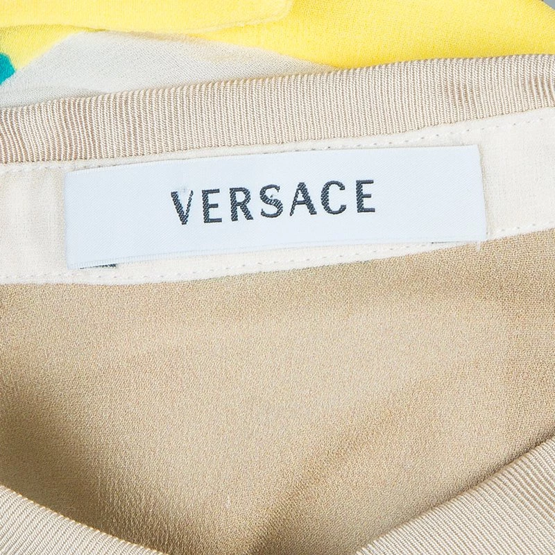 Versace Multicolor Print Sleeve Tab Detail Silk Blouse S For Women - Image 9
