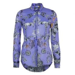 Versace Lilac Printed Long Sleeve Button Down Silk Shirt S For Women