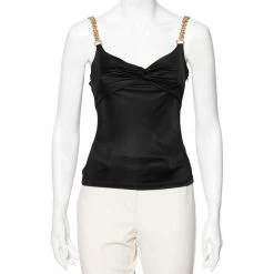 Versace Black Jersey Chain Strap Detailed Top S For Women