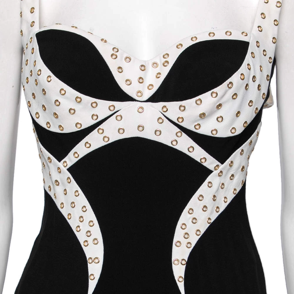 Versace Black Crepe Contrast Paneled Eyelet Studded Maxi Dress S For Women - Image 4