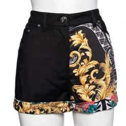 Versace Black Printed Cotton High Waisted Shorts M For Women