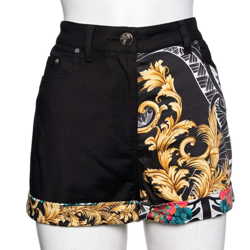 Versace Black Printed Cotton High Waisted Shorts M For Women