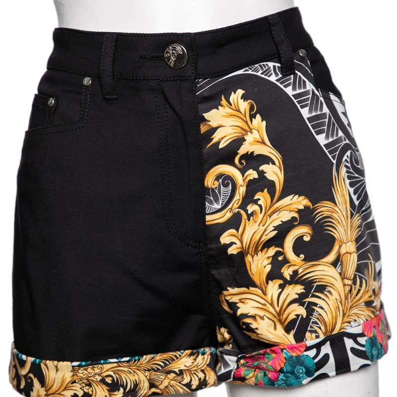 Versace Black Printed Cotton High Waisted Shorts M For Women - Image 4