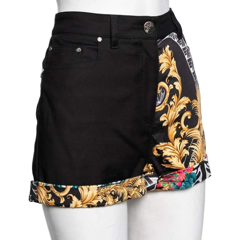 Versace Black Printed Cotton High Waisted Shorts M For Women - Image 2