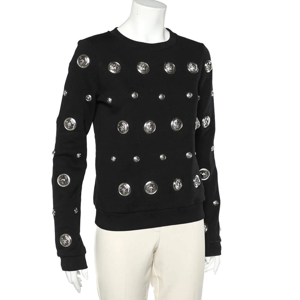 Versus Versace Black Cotton Knit Lion Head Embellished Sweatshirt M For Women - Image 2
