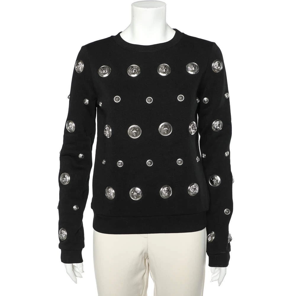 Versus Versace Black Cotton Knit Lion Head Embellished Sweatshirt M For Women