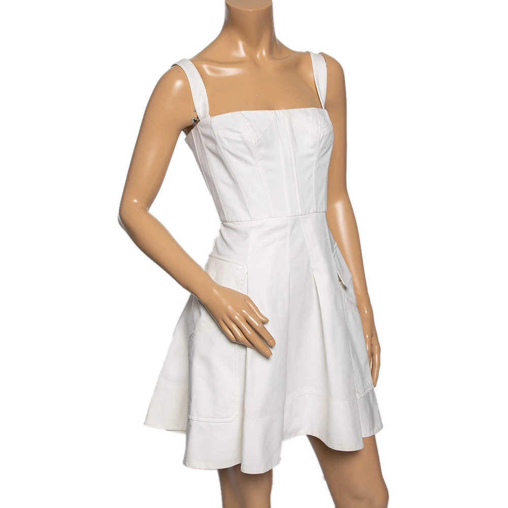 Versace Off White Cotton Dress Pleated Corset Dress S For Women - Image 2