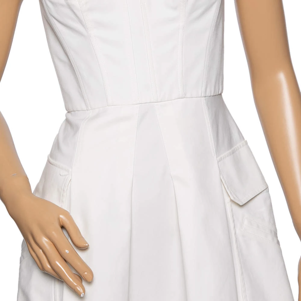 Versace Off White Cotton Dress Pleated Corset Dress S For Women - Image 4