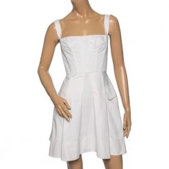 Versace Off White Cotton Dress Pleated Corset Dress S For Women