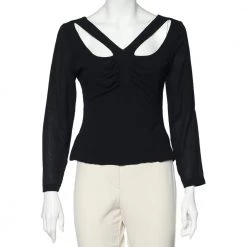 Versace Vintage Black Silk Chiffon Cut Out Detail Top L For Women