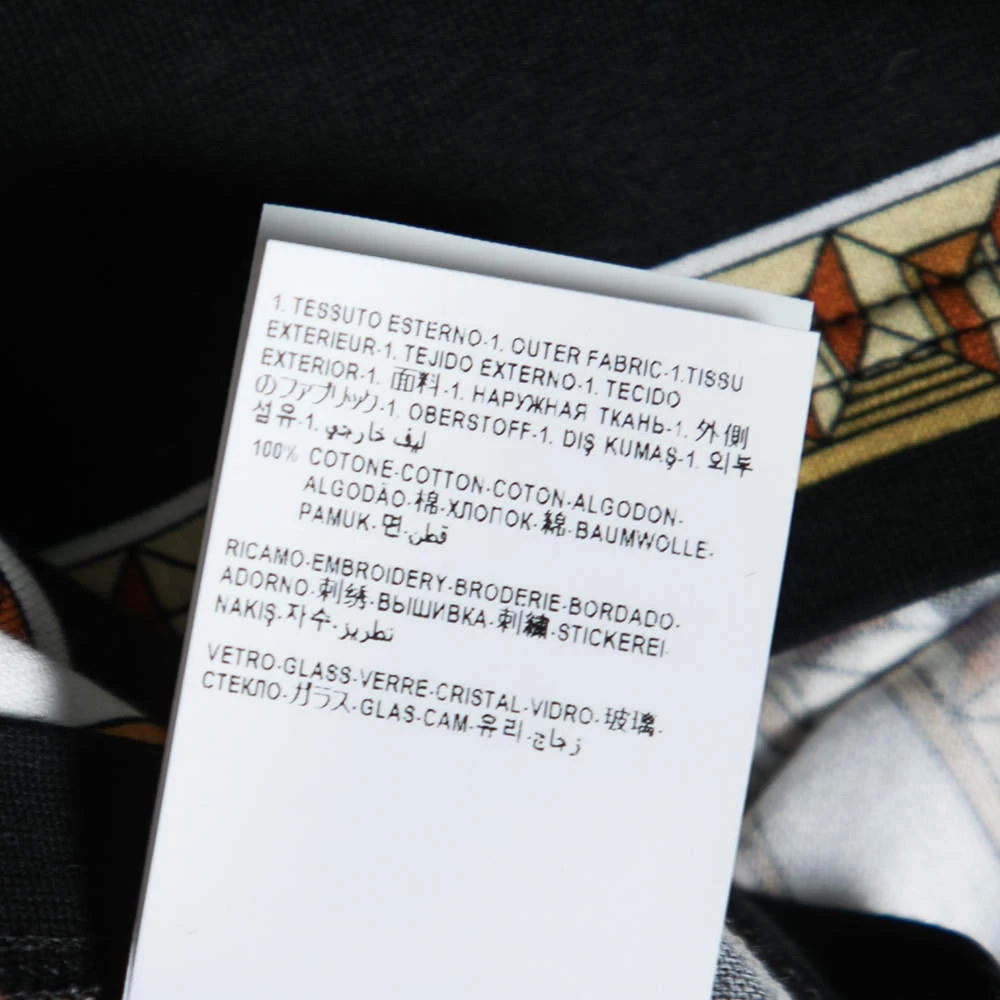 Versace Black & Gold Crystal Logo Medusa Renaissance Printed Cotton Top L For Women - Image 7