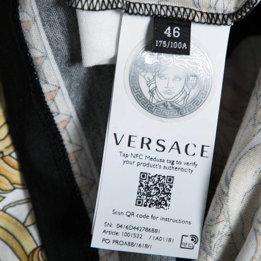 Versace Black & Gold Crystal Logo Medusa Renaissance Printed Cotton Top L For Women - Image 6
