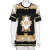 Versace Black & Gold Crystal Logo Medusa Renaissance Printed Cotton Top L For Women