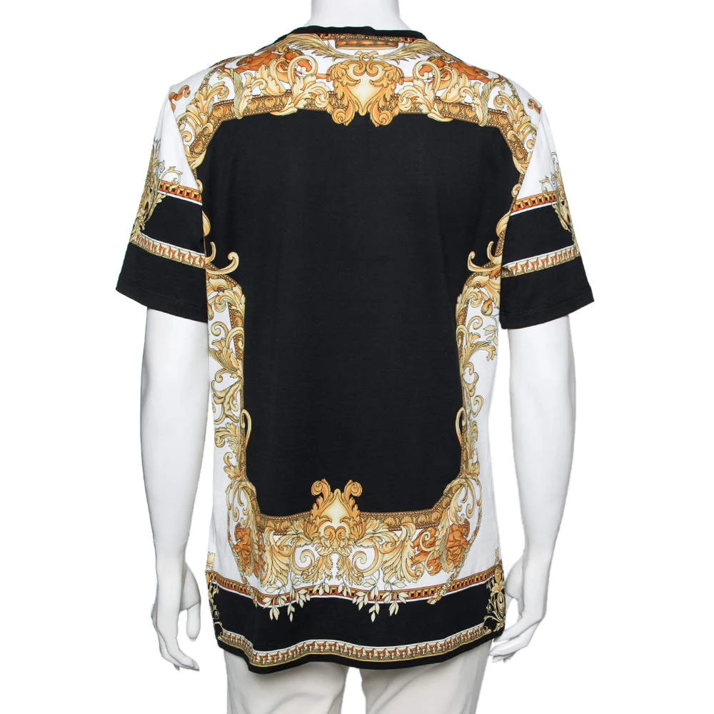 Versace Black & Gold Crystal Logo Medusa Renaissance Printed Cotton Top L For Women - Image 3