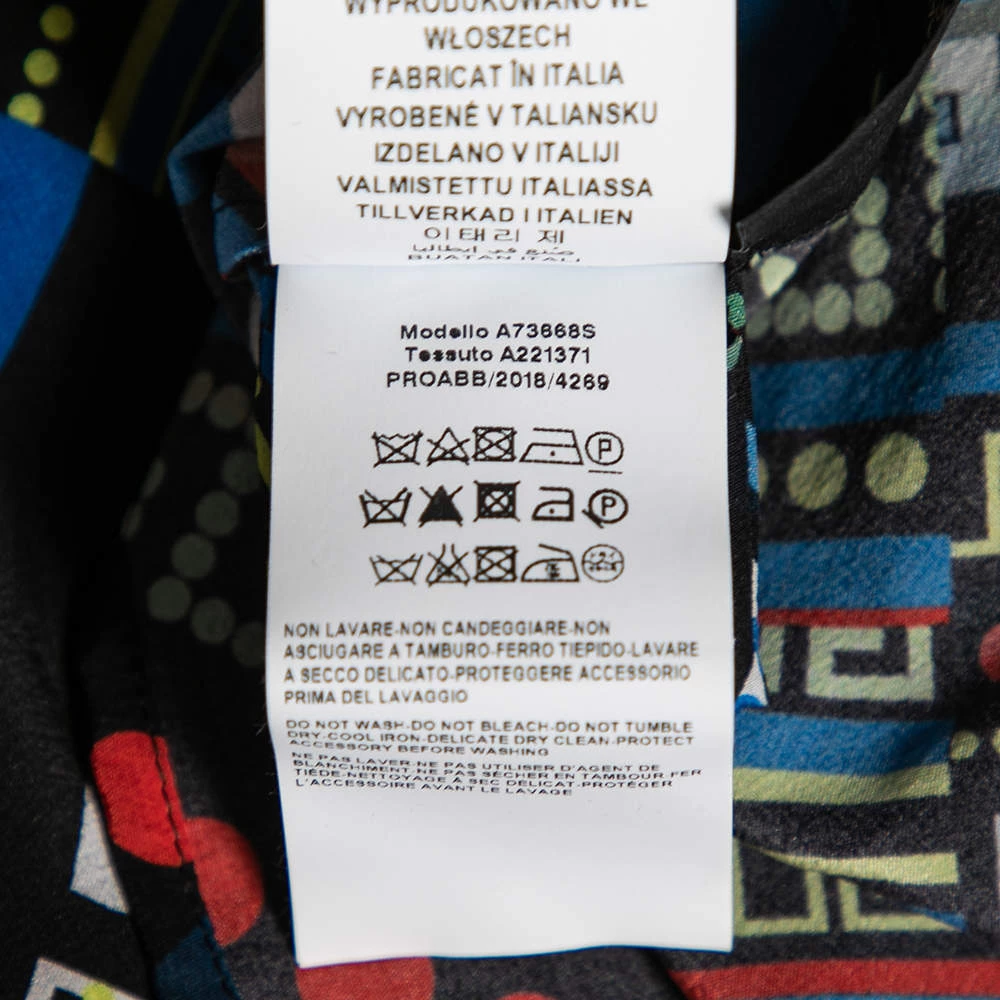 Versace Multicolor La Greca Printed Silk Crew Neck Short Sleeve Blouse M For Women - Image 9