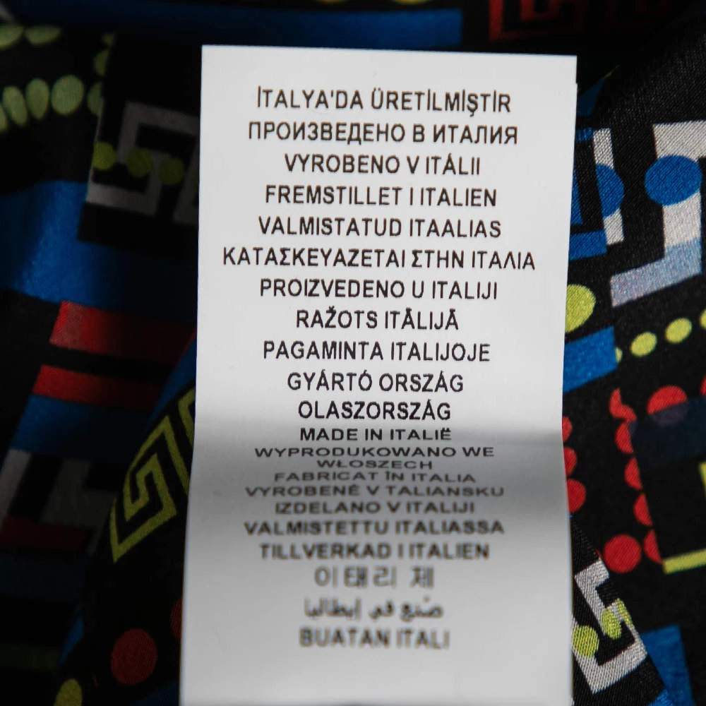Versace Multicolor La Greca Printed Silk Crew Neck Short Sleeve Blouse M For Women - Image 8