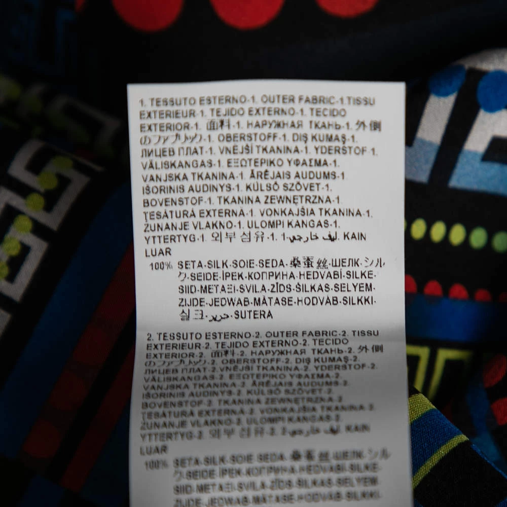 Versace Multicolor La Greca Printed Silk Crew Neck Short Sleeve Blouse M For Women - Image 7