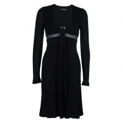 Versace Black Pleated Long Sleeve Dress S For Women