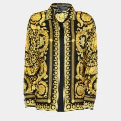 Versace Black & Gold Barocco Print Silk Shirt S For Women