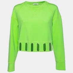 Versace Green Knit Long Sleeve Crop Top S For Women