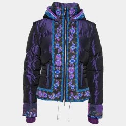 Versace Purple Floral Printed Down Synthetic Puffer Jacket M For Women