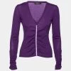 Versace Purple Knit Ruched Crystal Embellished Sweater M For Women