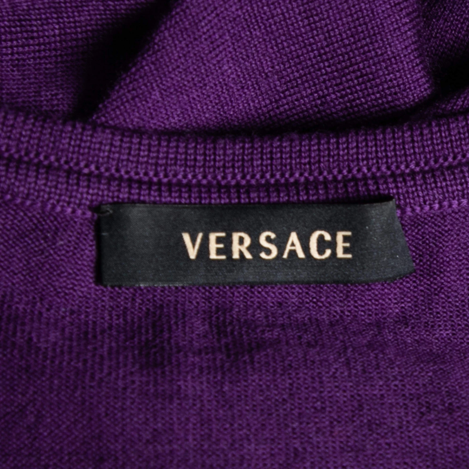 Versace Purple Knit Ruched Crystal Embellished Sweater M For Women - Image 4