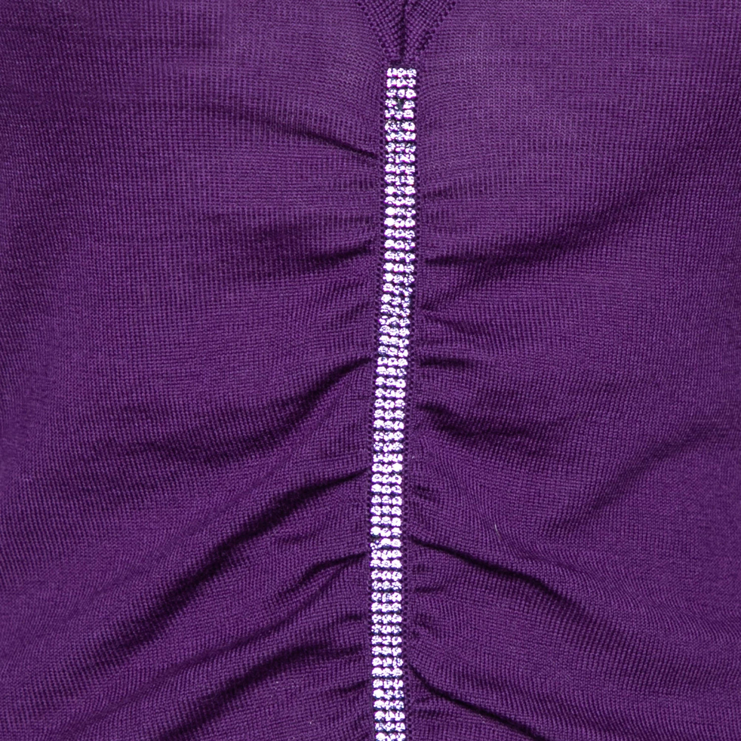 Versace Purple Knit Ruched Crystal Embellished Sweater M For Women - Image 3