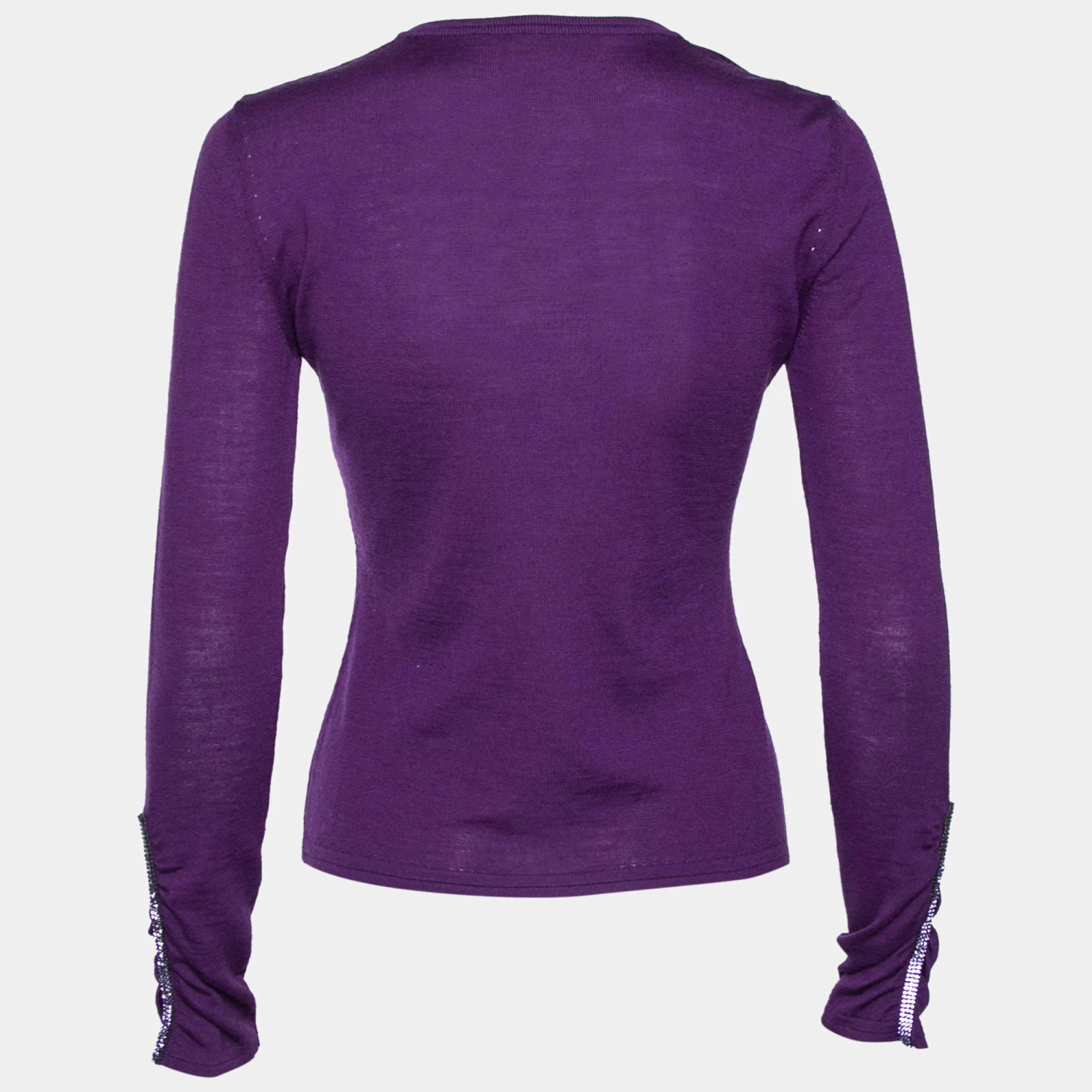 Versace Purple Knit Ruched Crystal Embellished Sweater M For Women - Image 2